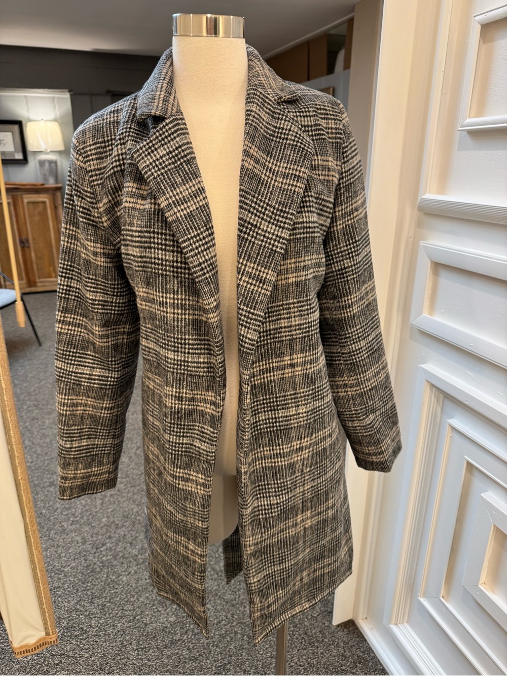 Target- A New Day Gray Plaid Open-Front Trench Coat